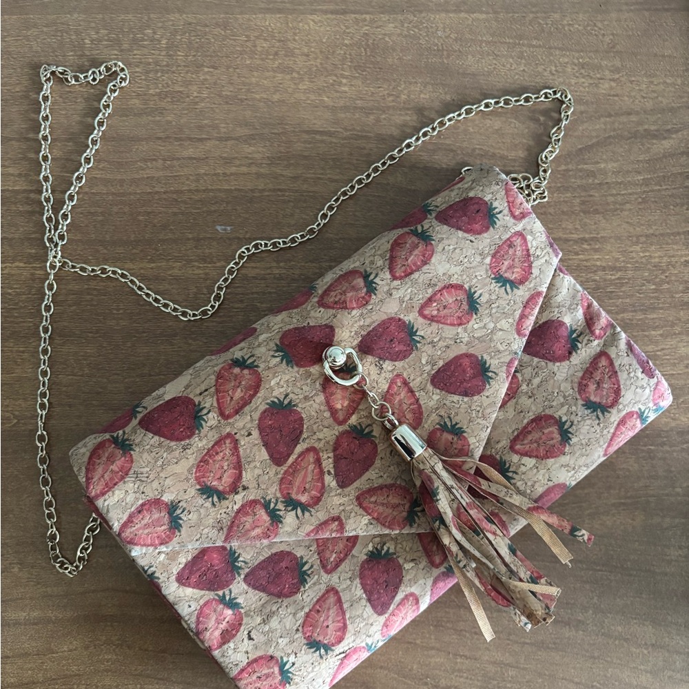 Strawberry Print Clutch with Tassel